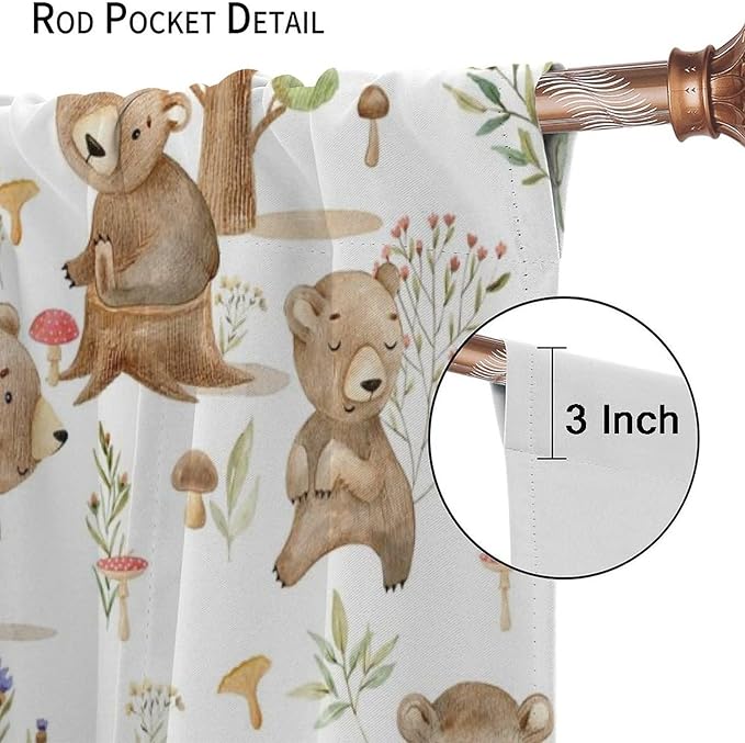 Forest Animal Curtains,Kids Home Bedroom Window Treatments, Cartoon Watercolor Bear Squirrel Woodland Animal Drapes 42x54 Inch