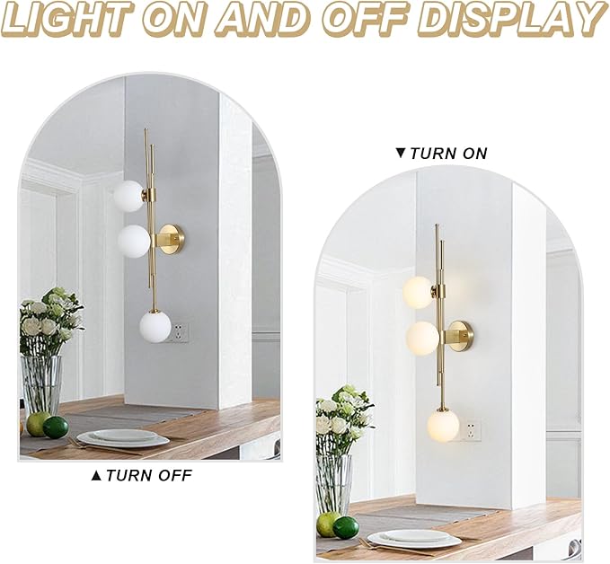3-Light Globe Wall Sconces, Mid Century Modern Wall Light Fixtures, Vanity