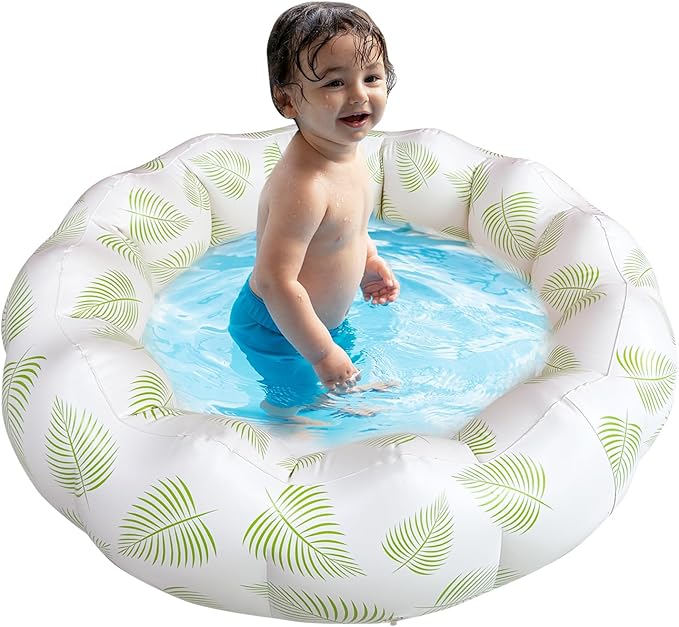 Inflatable Baby Pool, Portable Paddling Baby Swimming Pool for Toddlers Ages 0-3 Years Girls and Boys, Indoor& Outdoor, Garden and Backyard Summer Water Party, 35.4x9.8 in (Green Leaves)