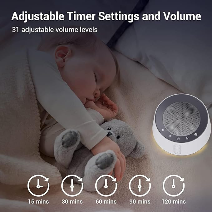 BGOVERSS White Noise Sound Machine with 20 Soothing Sounds, 10 Colors Night Light Sleep Machines Home Office Travel, 5 Timers and Memory Feature Sound Machine for Nursery Baby Kids Adults (White)