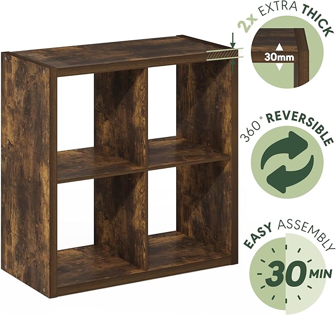 Furinno Cubicle Open Back Decorative Cube Storage Organizer, 4-Cube, Amber Pine