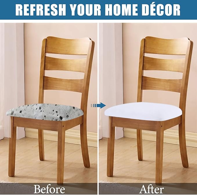 Smiry Velvet Seat Covers for Dining Room Chair Set of 2, Stretch Fit Removable Washable Chair Seat Cushion Protector Slipcovers with Ties, White
