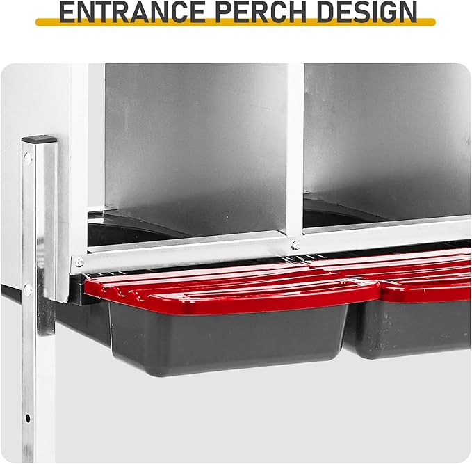 6 Compartment Chicken Nesting Box with Roll Away Egg Design - Wall Mount Hen Laying Box with Pull-Out Trays for Easy Egg Collection, Cleanable & Chicken Coop Accessories, 6 Holes, Red
