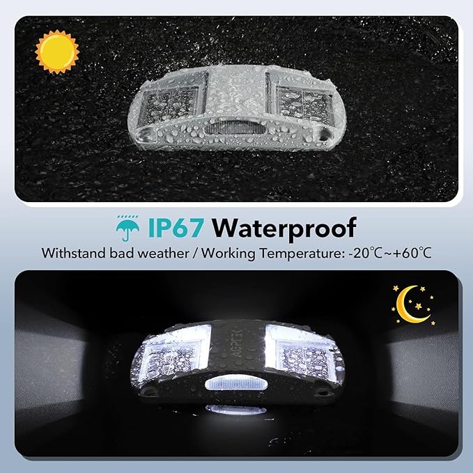 AGPTEK Solar Driveway Lights 12 Pack, Waterproof, Solar Powered, Outdoor Marker