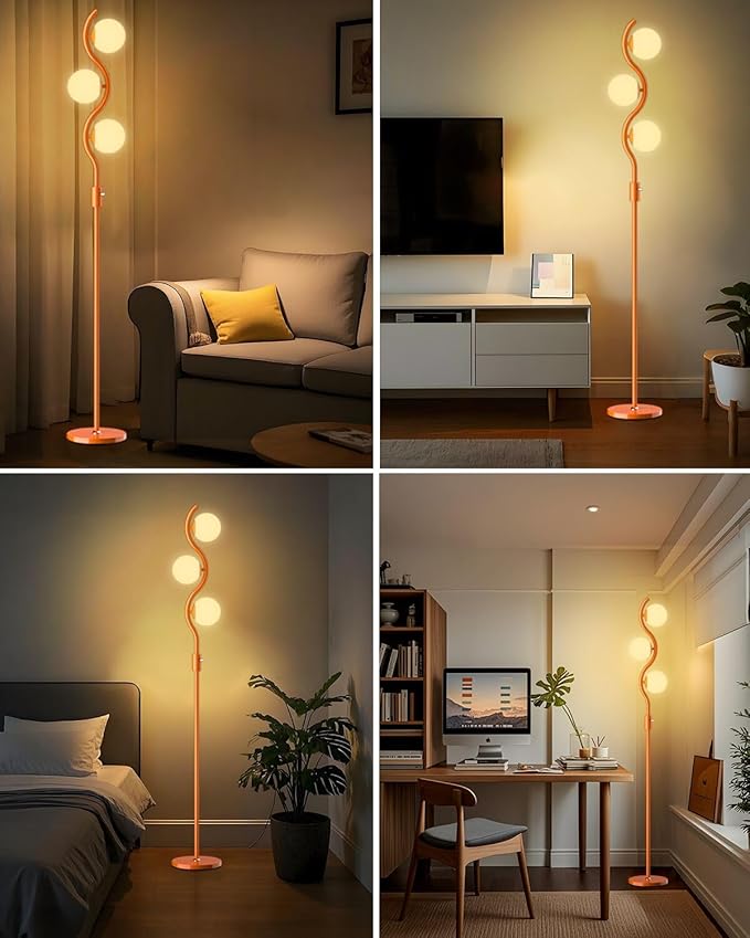 Lightdot 3-Globe Dimmable Floor Lamp Orange Mid Century Modern Standing Lamp