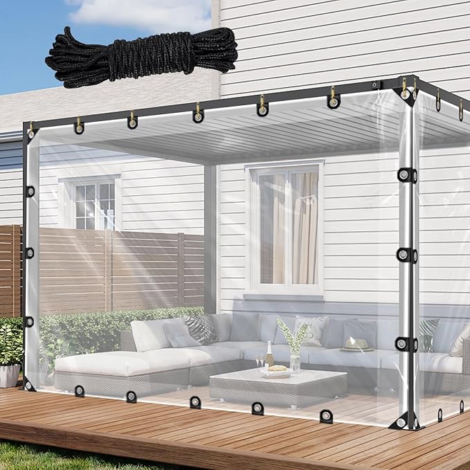 Clear Tarp 6.2x11 ft, 8 Mil Clear Vinyl PVC Tarp Waterproof Tarpaulin 90% Transparent PVC Tarps Small Cover Plastic Sheeting Window Sheets Drop Cloth for Garden Patio Curtains
