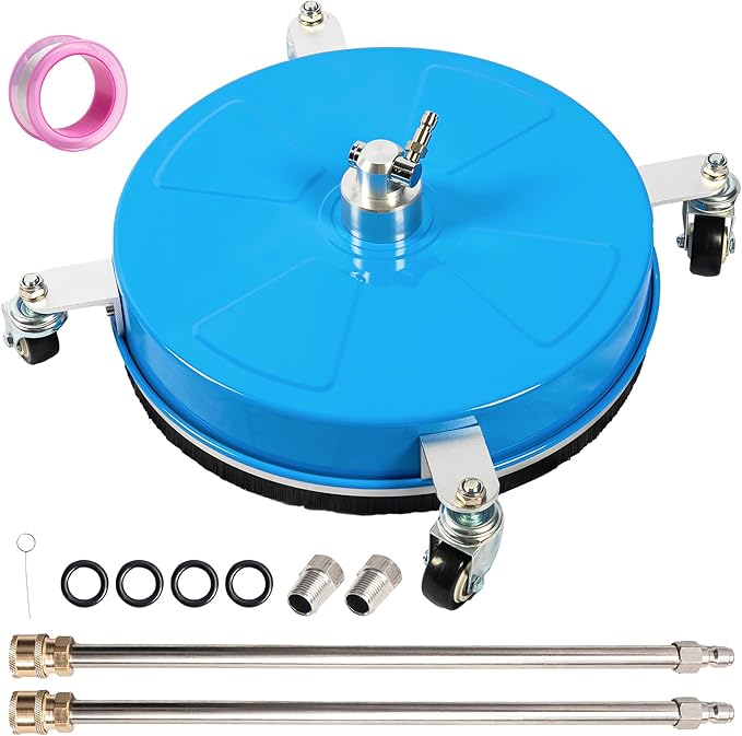 14" Pressure Washer Surface Cleaner with 4 Wheels, Coated Blue Stainless Steel Power Washer Surface Cleaner for Driveway Sidewalk Patio, 1/4" Quick Connector, 2 Extension Wand, 4000 PSI