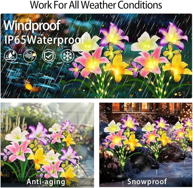 Solar Garden Lights 6 Pack LEDs Solar Lilies Flower Lights, Yard Patio Pathway