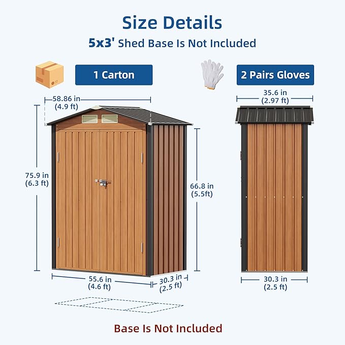 5x3FT Outdoor Storage Shed, Metal Garden Shed with Updated Frame Structure & Double Lockable Doors, Large Tool Shed for Backyard, Patio,Lawn,Utility & Bike Storage
