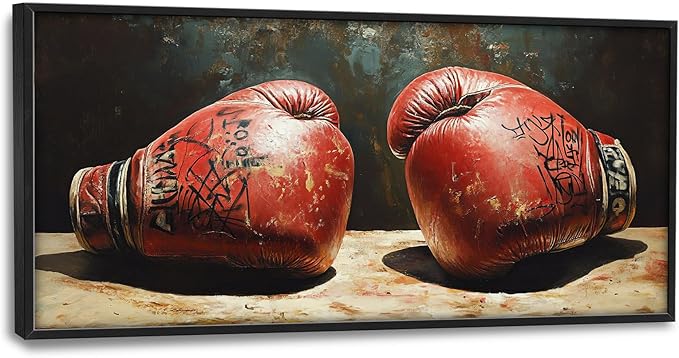 Olivine Sports Wall Art, Boxing Wall Decor, Vintage Boxing Gloves Painting, Graffiti Canvas Prints, Framed Artwork for Bathroom Bedroom Living Room Office Home Decoration 60"x30"