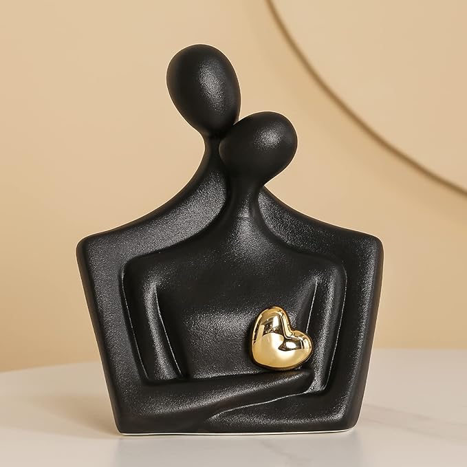 Porcelain Romantic Couple Figurines Statue Black Aesthetic Decorations Hugging Couple Sculptures - Modern Ceramic Sculpture Home Accents for Living Room Bedroom Coffee Table, Desktop, Bookshelf