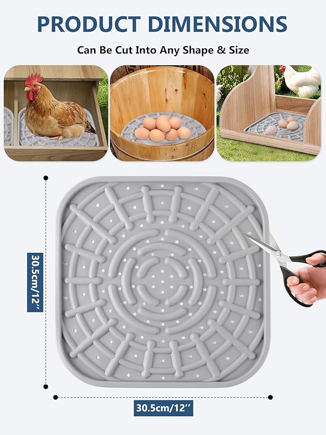 Kalolary 3 PCS Silicone Chicken Nesting Box Pads, 12"x 12" Nesting Pads for Chicken Coop Washable Nesting Box Liners for Chicken Laying Boxes Soft, Easy Clean, Gray