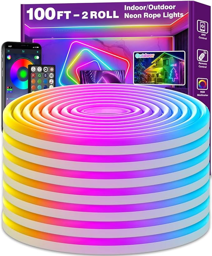 AILBTON 100Ft Neon Rope Lights, Flexible Led Rope Lights Control