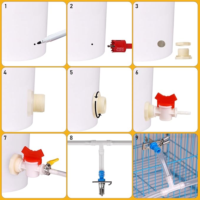Rabbit Nipple Drinker Kit Automatic Rabbit Watering System Kit Include 12 Drinking Nipple, 23ft Hose, Hole Opener, Barb Valve Fitting to G1/2'' Connector (Blue, 12Pcs)