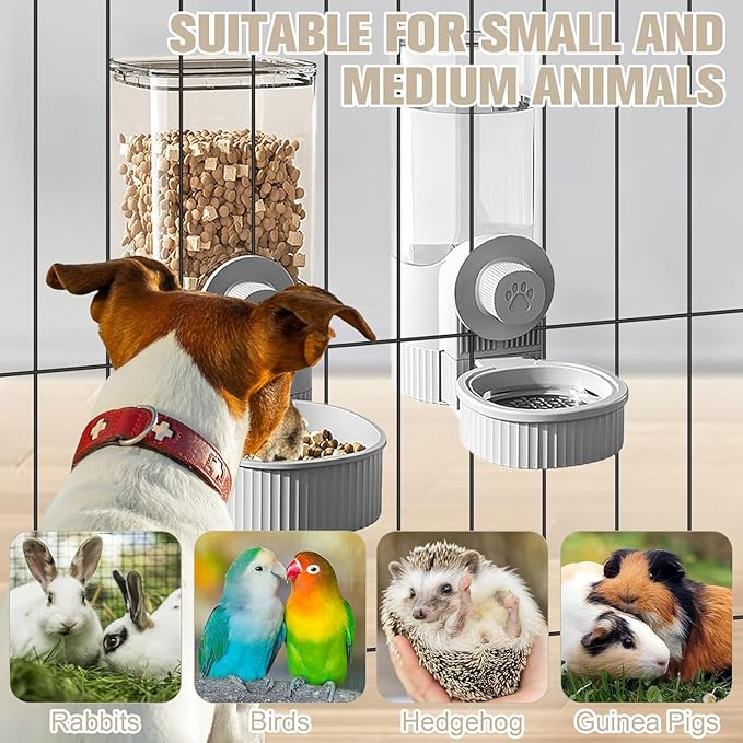 Hanging Automatic Food Feeder and Water Dispenser Bunny Gravity Feeding Station Waterer Set Self-Dispensing Feeder for Rabbit,Ferret,Guinea Pigs Chinchillas Hedgehog