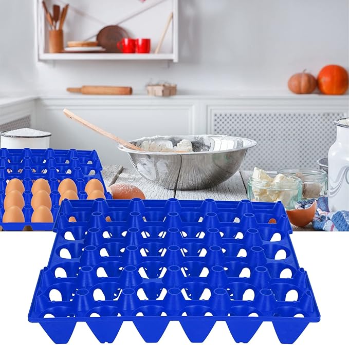 Plastic Egg Flats, Poultry Crates Holder Tray, Extra Large Reusable Stackable: For Chicken Produce, Farm Supplies, Secure Storage Container, 5PCS, 28.7x28.3cm (Blue)