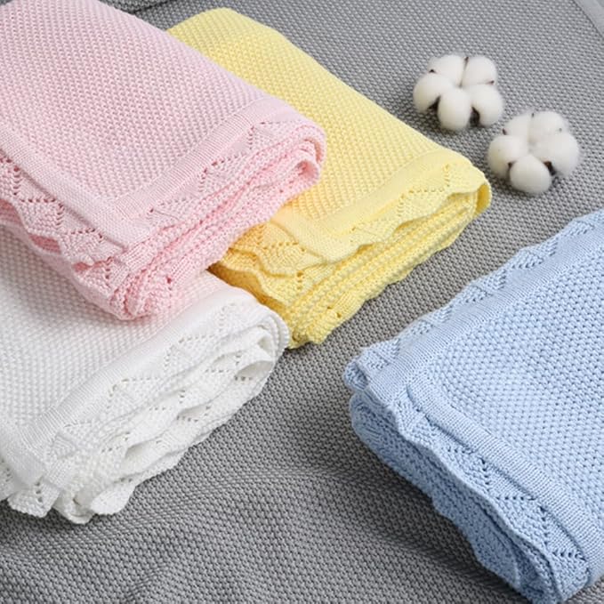 Baby Knit Blanket Soft Breathable Cotton Scallop Border Blankets Newborn Knitted Blanket Swaddle Blankets Gifts for Baby Newborn Toddler Shower Boy Girl New Mom Birthday Christmas Beige 30x30