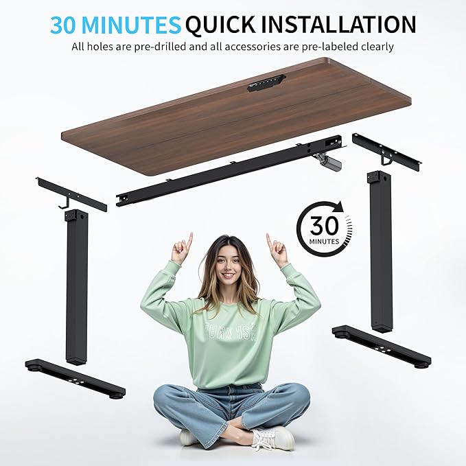 BIZUM Electric Standing Desk, 55x24 inches Height Adjustable Desk, Sit to Stand Desks Memory Gaming Computer Workstation for Home Office, Dark Walnut