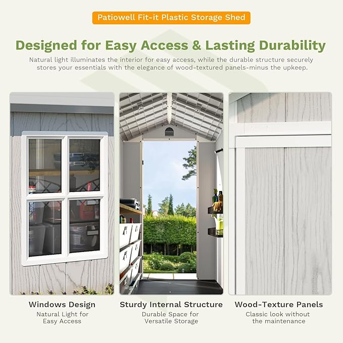 Patiowell 4 x 6 Resin Storage Shed, Outdoor Plastic Garden Shed with Lockable Door & Window, Easy Assembly Tool Shed for Backyard, Light Gray