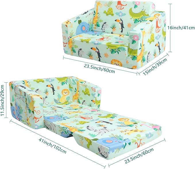 Foldable Kids Sofas Couch 2 in 1 Children Convertible Sofa to Lounger Flip Open Toddlers Sofa Bed