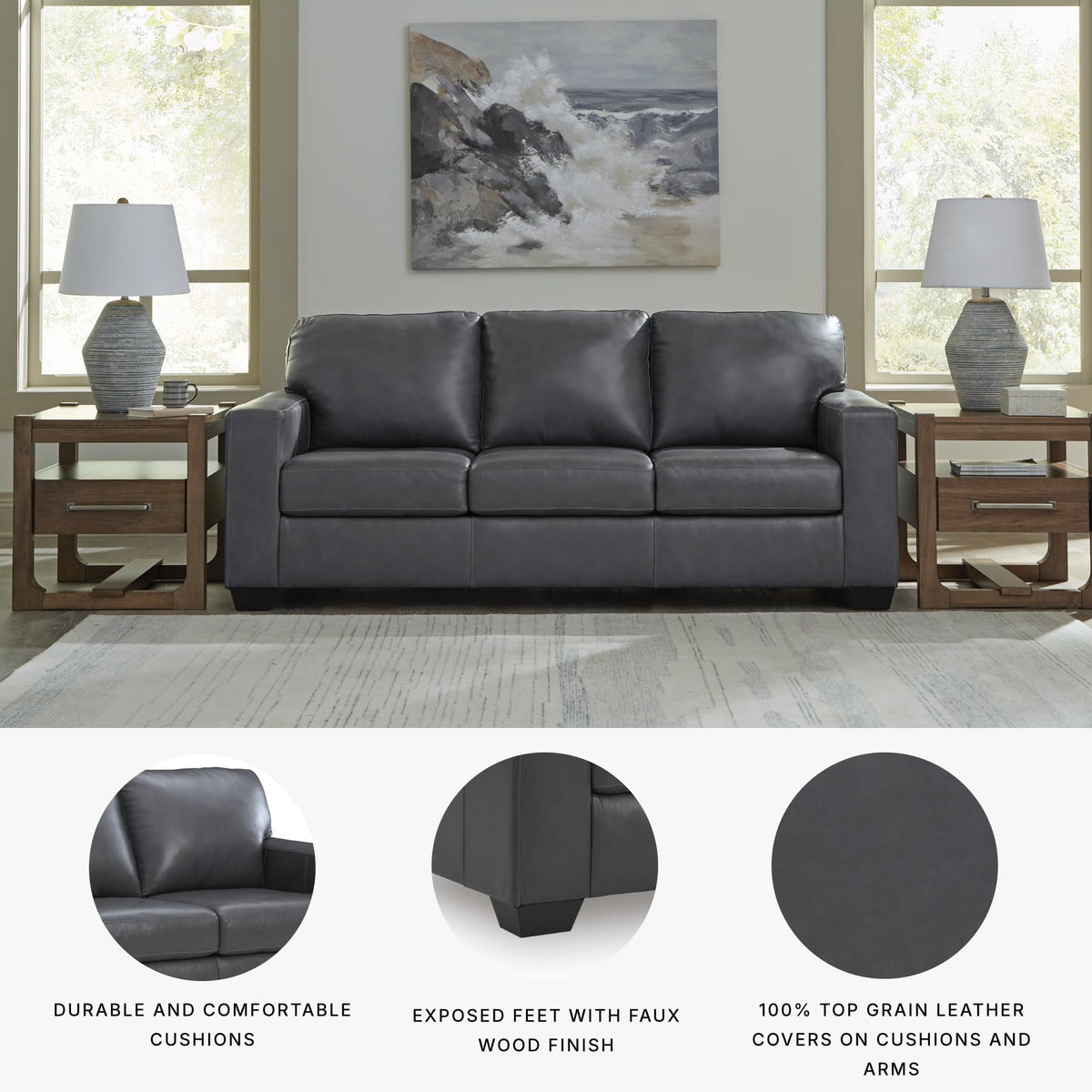 Blue Leather Match Sofa