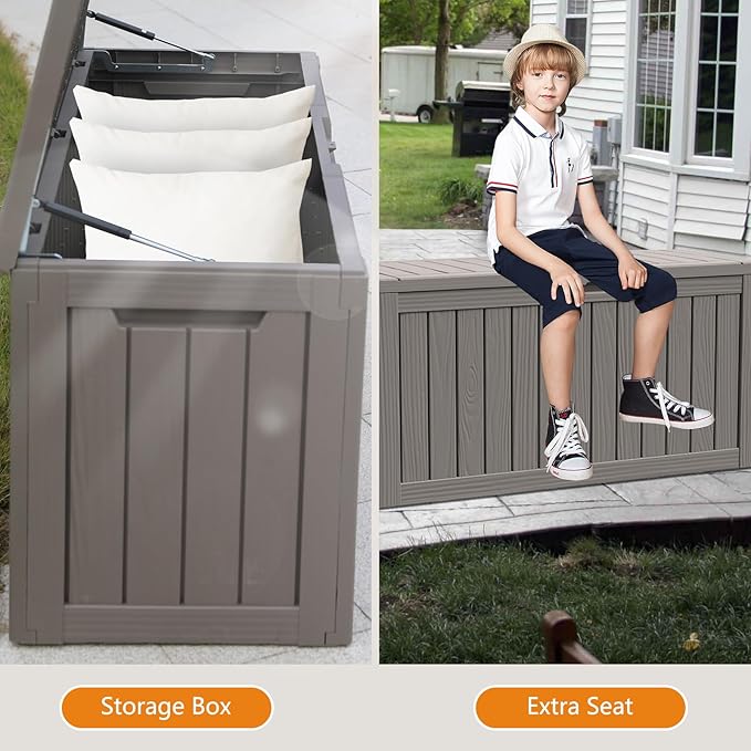 Modern-Depo 80 Gallon Waterproof Deck Box Patio Furniture Storage Box with Lockable Lid, PP Outdoor Storage Bin for Garden, Yard, Poolside, Gray