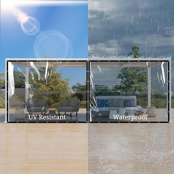 Clear Vinyl Tarps with Grommets 3 x 15FT Heavy-Duty Waterproof Covers for Garden Protection, Patio Enclosures, Greenhouse Applications Chicken Coop & Outdoor Plant Protection