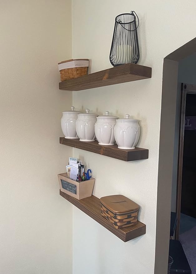 joelsantiques 42 Inch Wooden Floating Shelves for Wall - 42x6x2 in - Made of Natural Wood - Long Heavy Duty Rustic Wall Shelves for Bedroom - Perfect for Living Room, Kitchen - Medium Brown