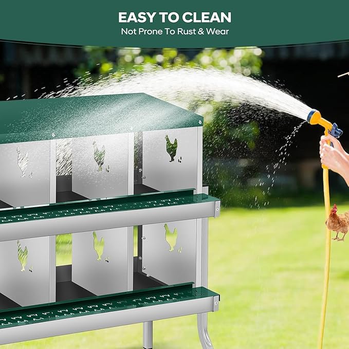 6-Hole Chicken Nesting Box, Rustproof Galvanized Steel, Wall-Mounted Metal Laying Box for Hens, Easy Egg Collection & Cleaning, Roll Away Nest Boxes - Green
