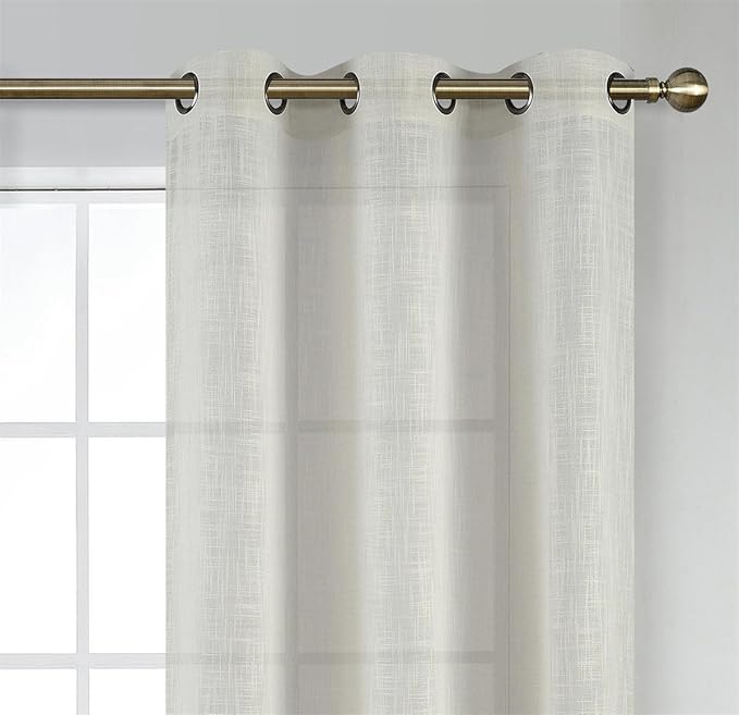MIUCO Semi Sheer Curtains Poly Linen Textured Solid Grommet Curtains 84 Inches Long for Bedroom 2 Panels (2 x 37 Wide x 84" Long) Beige