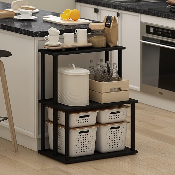 Furinno Turn-N-Tube 3-Tier Toolless Kitchen Storage Shelf, Americano/Black