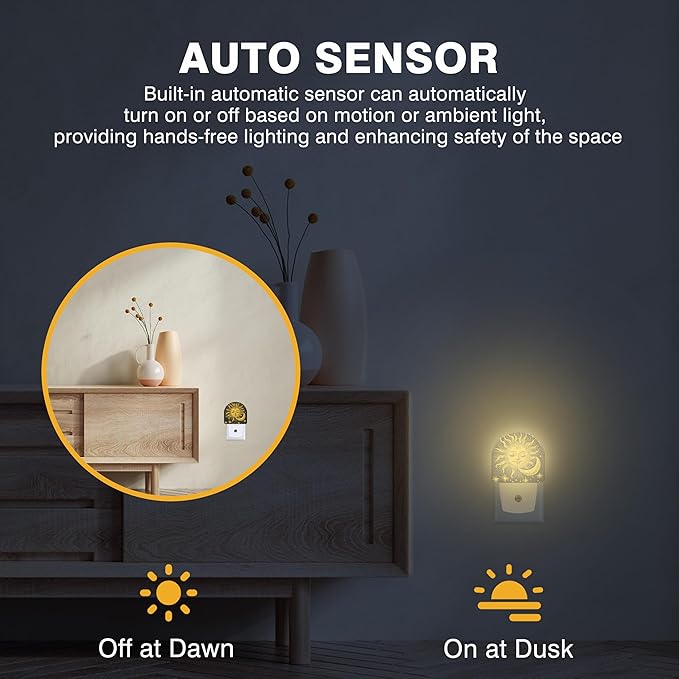 Night Lights Plug into Wall Boho Moon Sun Star Night Light Dusk to Dawn Smart
