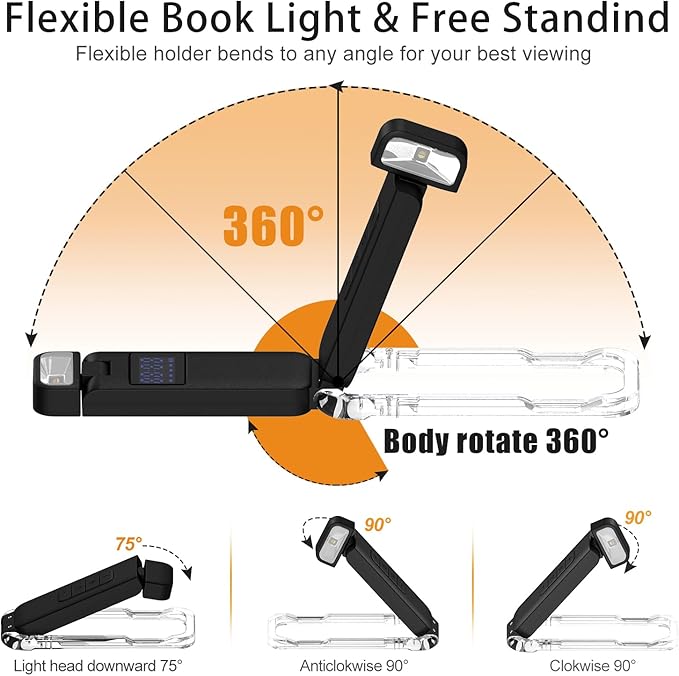SFV Digital Book Lights for Reading at Night, USB Rechargeable Reading Lights