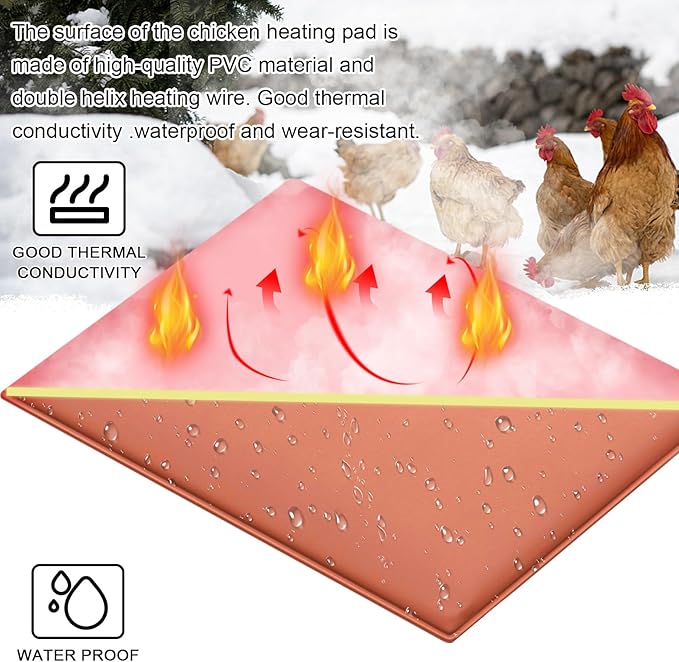 Chicken Heating Pad Baby Chicks Heater Mat Temperature and Timer Adjustable Led Display Chicken Warming Blanket Heated Mat with Anti Bite Cord Chick Brooder Heating Plate Orange 15.6" X 23.4"