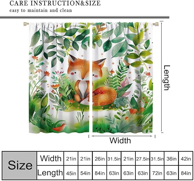 Kids Fox Blackout Curtain Cute Cartoon Fox Window Treatment for Girls Boys Bedroom Wildlife Woodland Animal Botanical Plant Window Drapes for Living Room Teens Nursery W63xL63