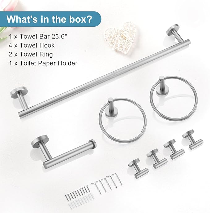 TQKAG 8-Pieces Bathroom Hardware Set Brushed Nickel SUS304 Stainless Steel Bath