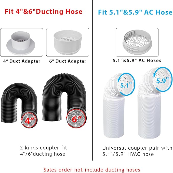 AC Window Vent Kit, Portable Air Conditioner Window Kit, Universal for 4” & 6” Ducting & 5.1"/5.9" Hose, Upgraded AC Sliding Window Seal Kit for HVAC, Inline Fans, Duct Fans, Grow Tent, Dryer