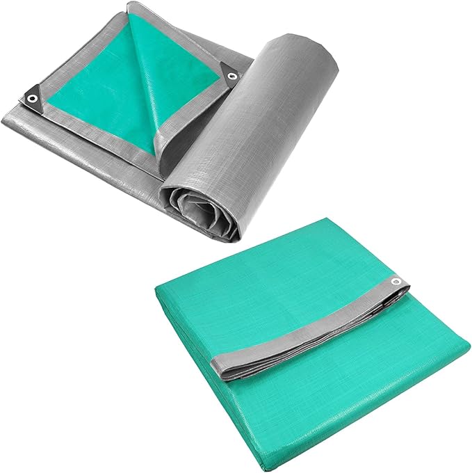 Heavy Duty Tarp Tarpaulin Reinforced Eyelets,Thick 0.32mm PE Waterproof Silver Tarp Sheet Cover,for Kennels Chicken Coop Fishpond Hay Log Pile Roof Trailer Outdoor Furniture (4x5m/13x16ft)