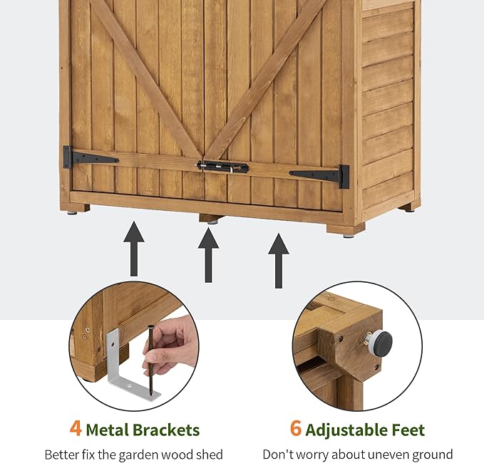 MCombo Outdoor Storage Cabinet with 2 Shelves, Outside Storage Shed with Floor, Wooden Garden Tool Shed with Latch for Yard Deck Lawn, 1000