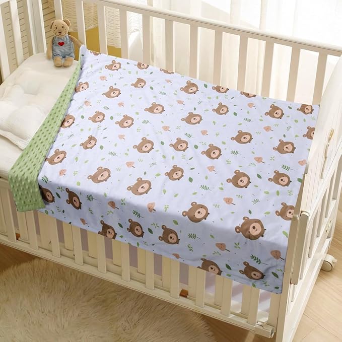 Baby Blanket for Boys Girls Soft Minky with Double Layer Dotted Backing, Cartoon Printed 30 x 40 Inch Toddler Blanket (Little Bear)