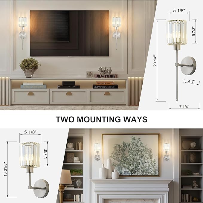 Hardwired Crystal Wall Sconces Set of Two