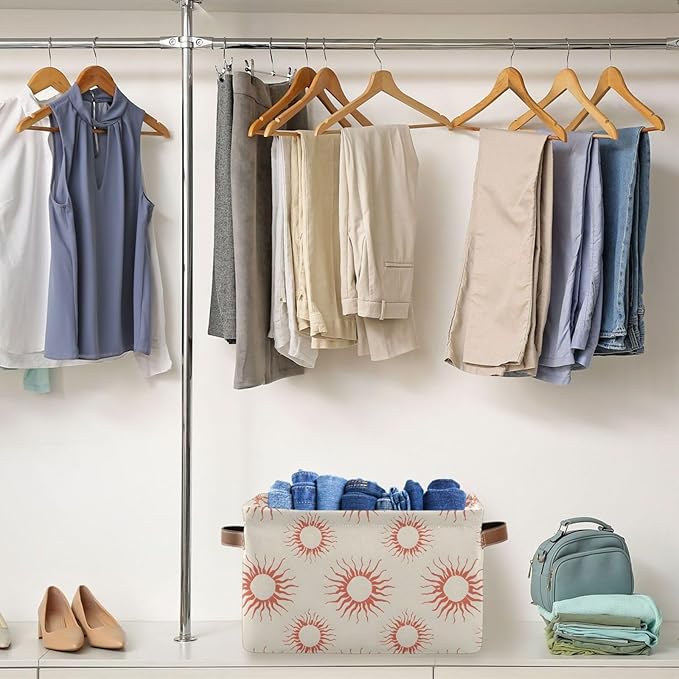 JIPONI Suns Milky Fabric Storage Bins for Shelves, Decorative Storage baskets for organizing, Closet Organizer with Handle for Cloth, Toys, Bedrooms, Farmhouse