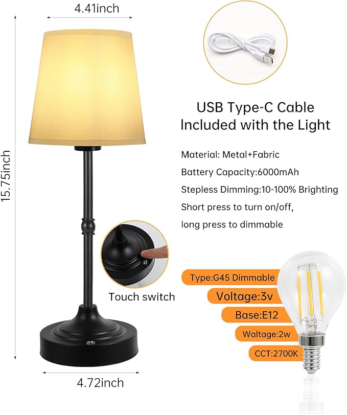 Portable LED Table Lamp, Rechargeable Cordless Desk Lamp