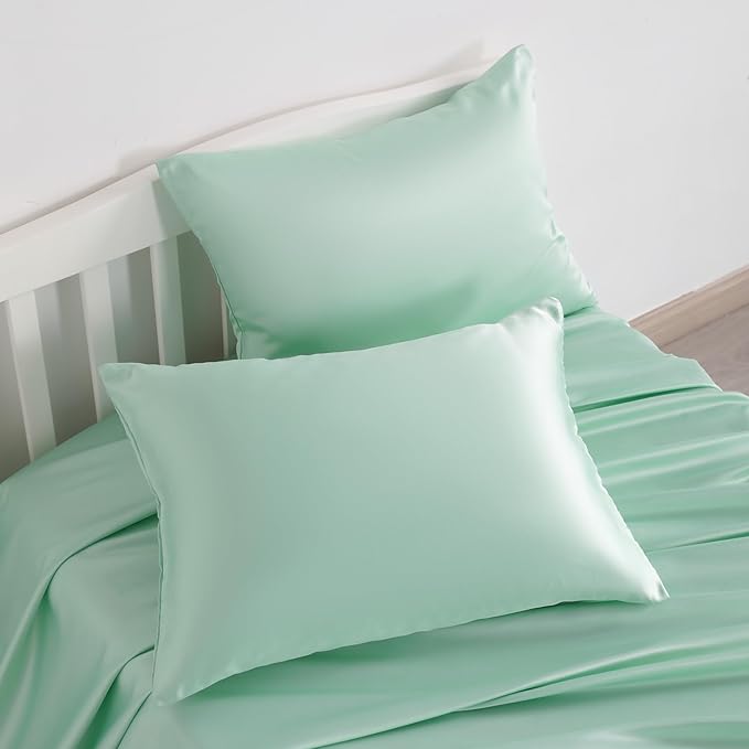 NTBAY Zippered Silk Satin Toddler Pillowcases - 2 Pack Hidden Zipper 13x18 Pillowcases - Luxury and Silky Baby Travel Pillow Covers, Cyan