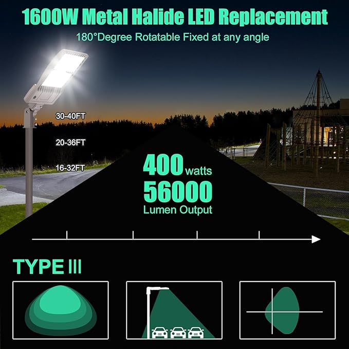 BBESTLED 400W LED Parking Lot Light Dusk to Dawn Photocell Outdoor Pole Mount