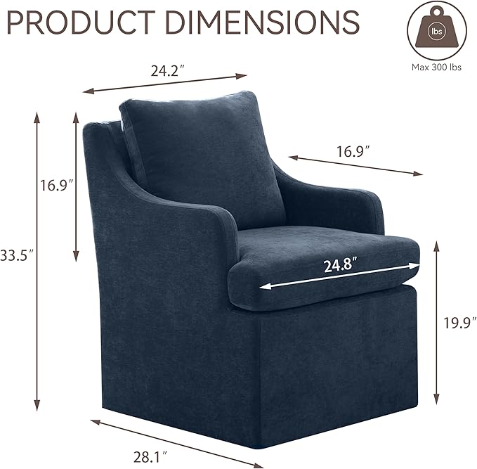 VKNOW Upholstered Dining Chairs Set of 2, Modern Kitchen Chairs Dinner Chairs with 4 Casters, Linen Armchair for Bedroom Reading Room Living Room, Navy