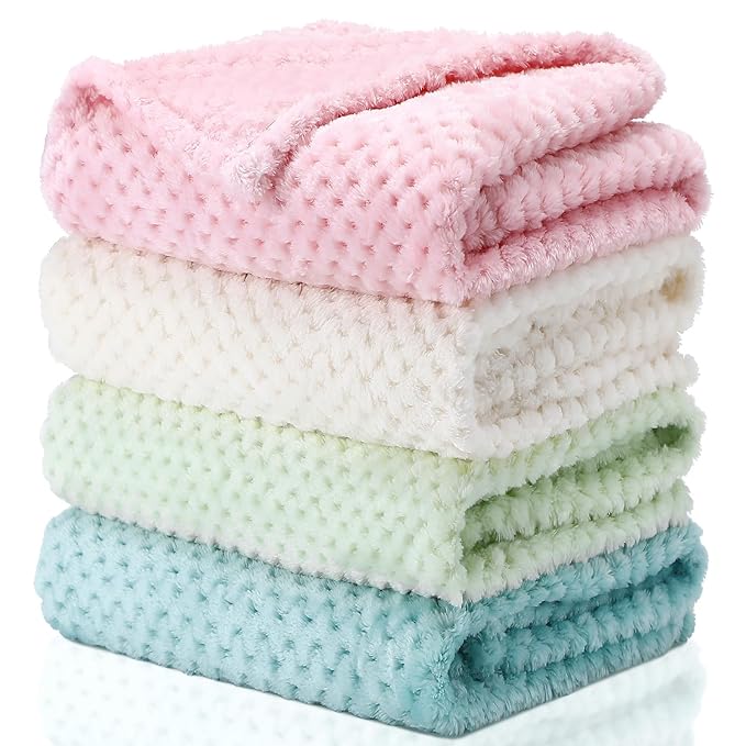 Frienda 4 Pcs Baby Fuzzy Blanket Fluffy Baby Blanket for Boys Girls Soft Warm Infant Newborn Toddler Receiving Nursery Bed Supplies, 32 x 24 Inch(Fresh Color)