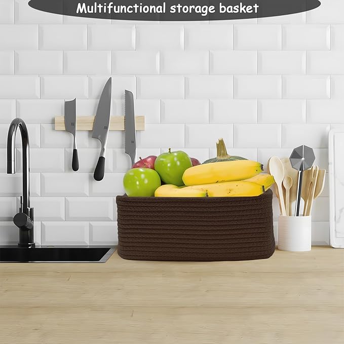 COMFY-HOMI 13" x 8.5" x 5.1" Storage Baskets for Organizing | Cotton Rope Woven Basket | Toy Storage Bin Box | Basket for Shelves, Closet Organizer Bin, Decorative Closet Shelf, 3 Pack, Dark brown