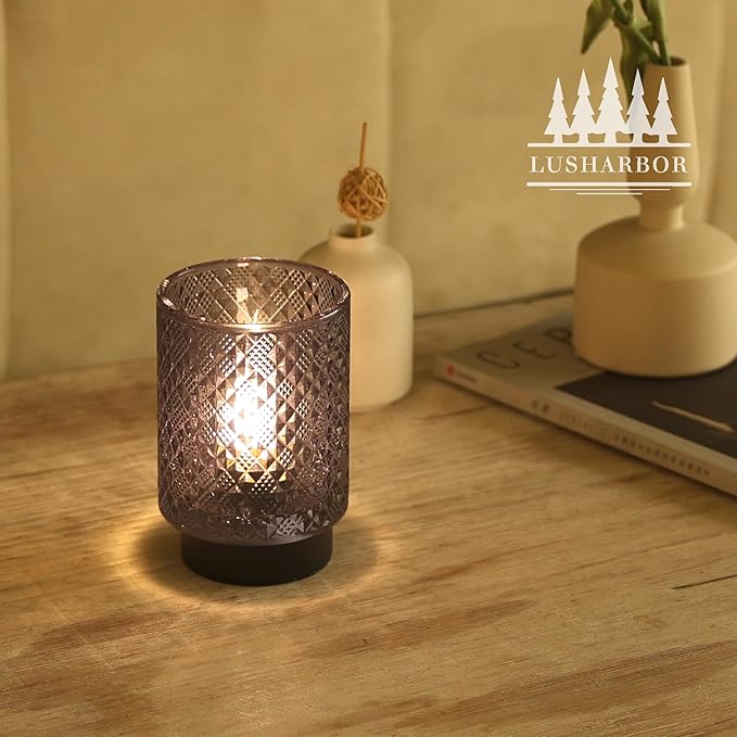 Battery Operated Lamp with Timer, Decorative Small Table Lamp, Glass Cordless