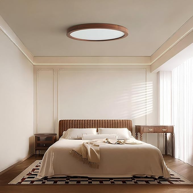 Ultra-Thin LED Ceiling Light Fixture 20.47", Handcrafted Walnut Wood Modern